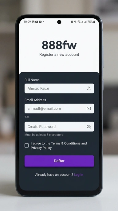 Tampilan halaman daftar 888fw