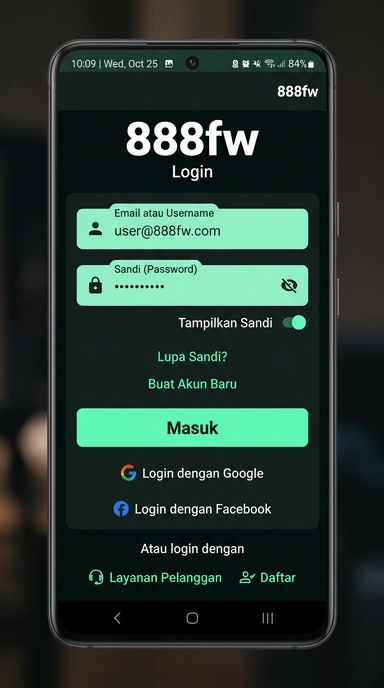 Tampilan halaman login 888fw