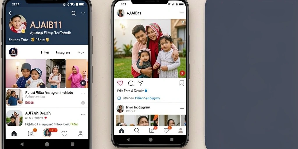 Tampilan antarmuka aplikasi AJAIB11 dengan berbagai pilihan filter Instagram.