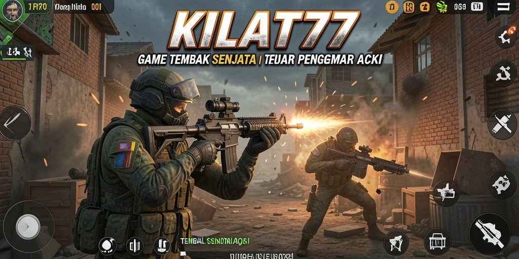 Tampilan antarmuka pengguna KILAT77 dalam pertempuran Tembak Senjata.