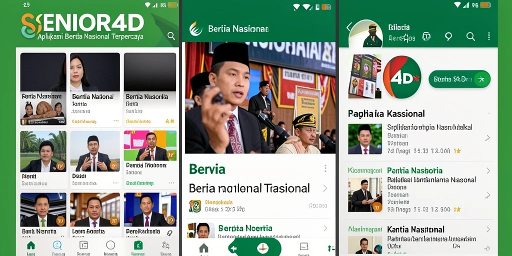 Tampilan antarmuka aplikasi SENIOR4D dengan berita nasional terbaru.